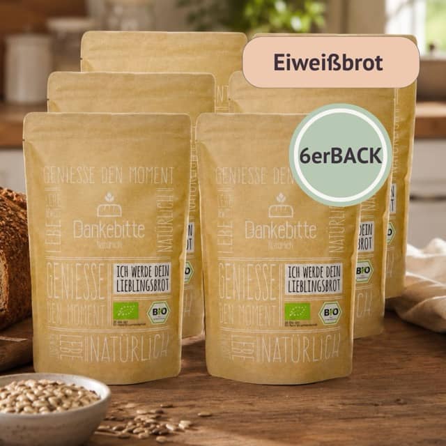 6erBACK Eiweißbrot Dankebitte 6erBACK Eiweißbrot-Backmischungen mit kernigem Brot, Saaten