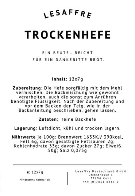 Trockenhefe 12 Tütchen á 7g Trockenhefe 12 Tütchen á 7g